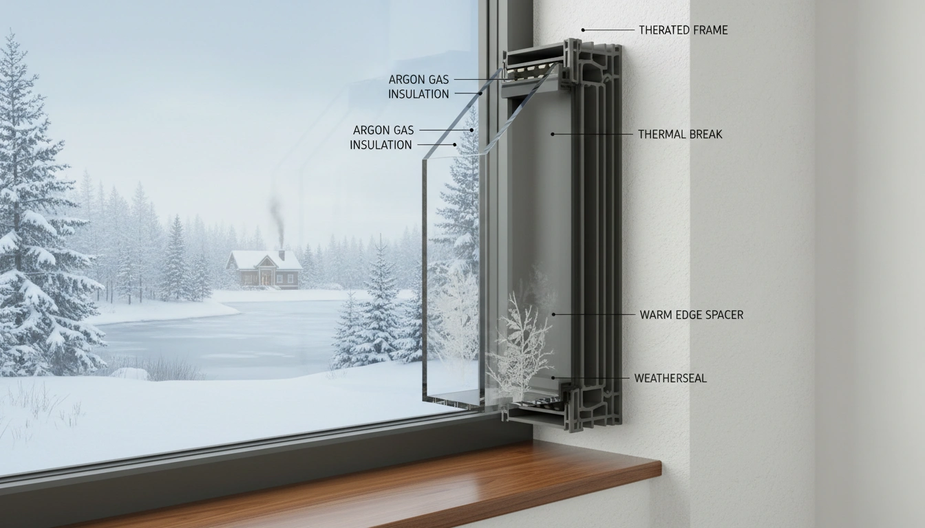 Low-E coating layer illustration showing how heat is reflected back indoors