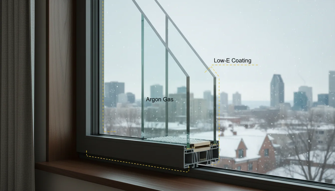 Triple pane windows with Low-E coating for Montreal winter insulation