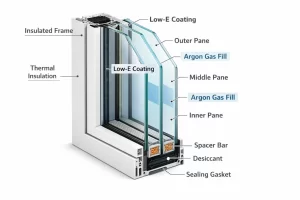 Triple-pane window with argon gas insulation diagram